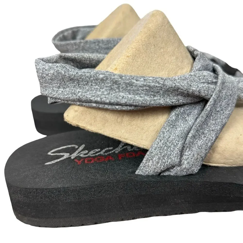 Skechers Meditation Slingback Stretch Gray Thongs Slingback Sandals Shoes sz 8